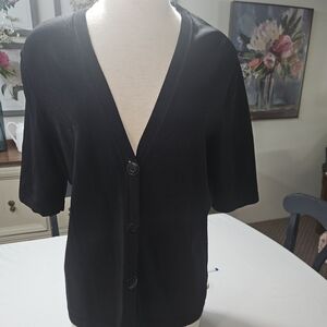 Jones New York Black  Short Sleeved Light Weight Cardigan Sweater Size Large